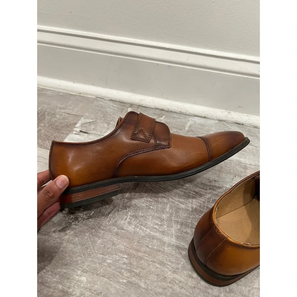 La Milano Willem Dress Shoes Men's US 8.5 Brown Upper Leather Monk Strap Cap Toe